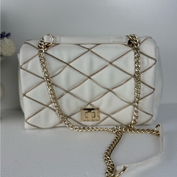 INC International Concepts White Quilted Crossbody Gold Chain Bag main image 6